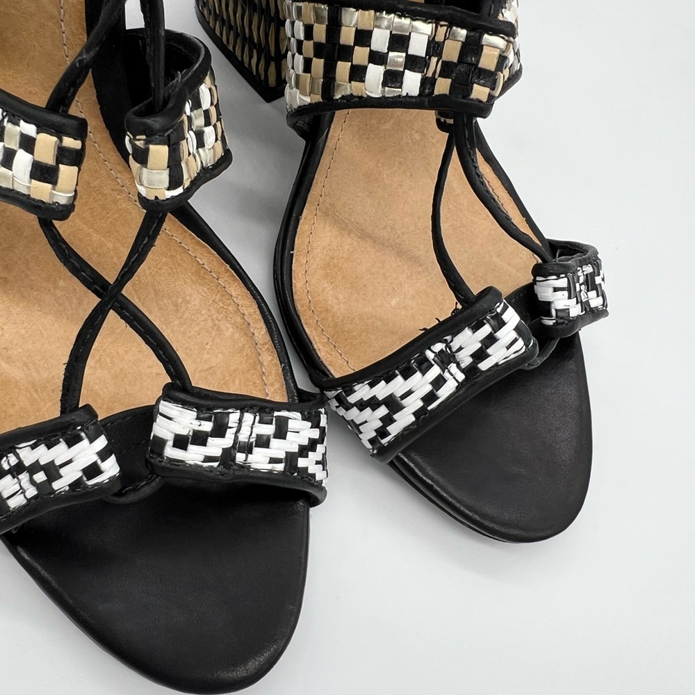 Schutz Woven Raffia Block Heel Lace-Up Strappy Sandals Black/White Sz 7 - Picture 16 of 16